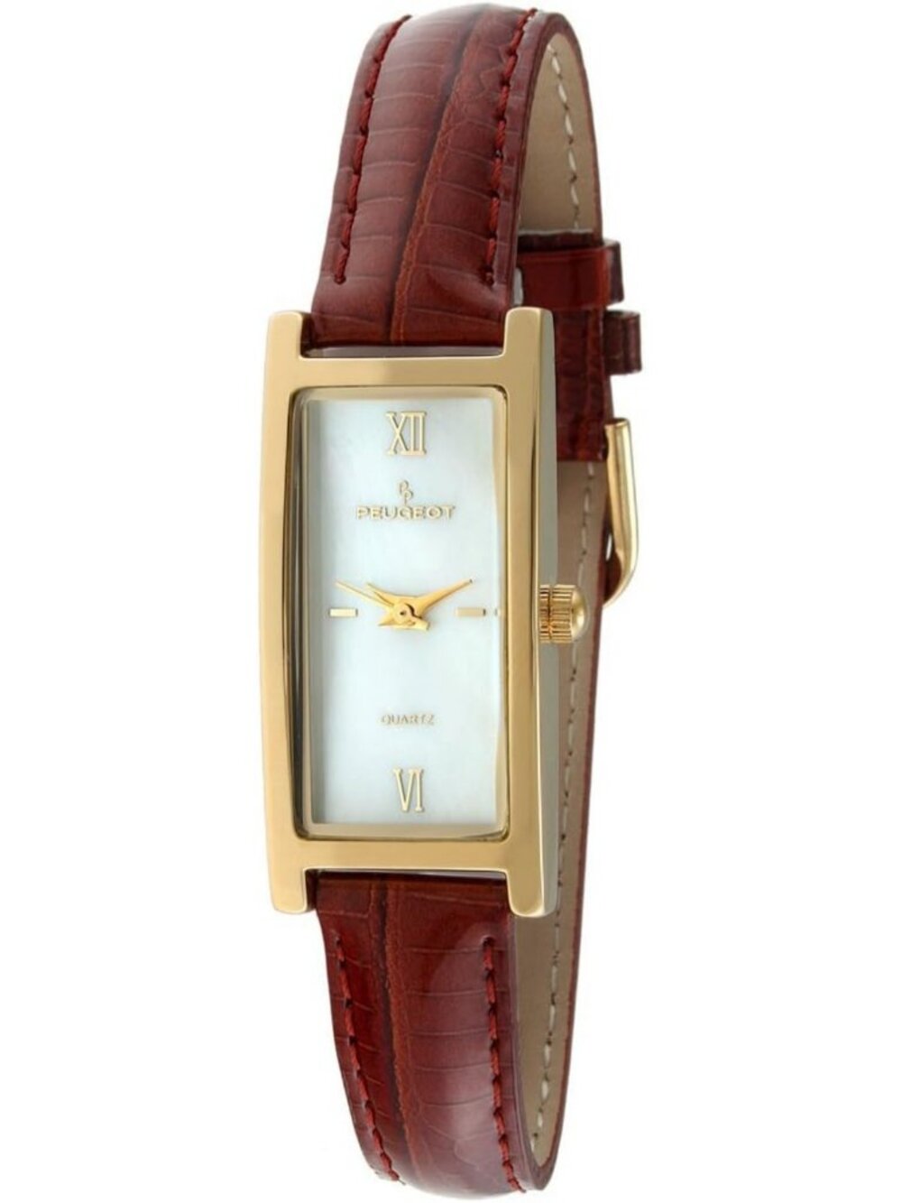 Elegant Slim 14K Gold Plated Mother of Pearl Roman Numeral Dress Watch with